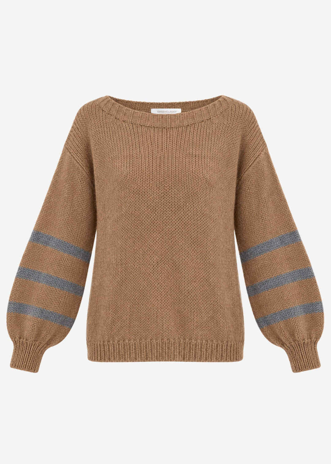 Pull court en maille à manches rayées — camel