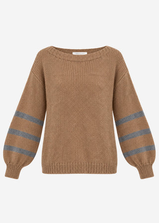 Pull court en maille à manches rayées — camel