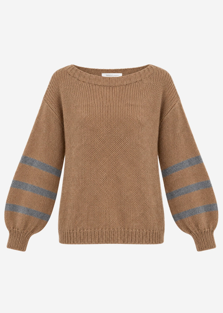 Pull court en maille à manches rayées — camel