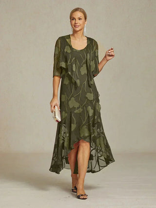 Lou - Robe de Soirée en Chiffon Floral avec Ourlet Asymétrique