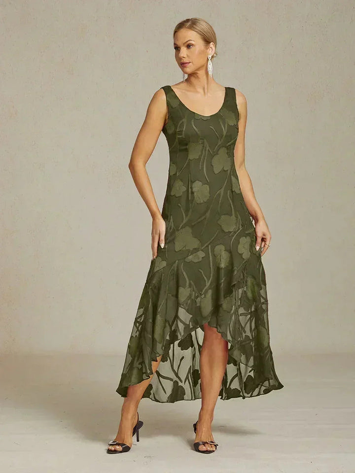 Lou - Robe de Soirée en Chiffon Floral avec Ourlet Asymétrique