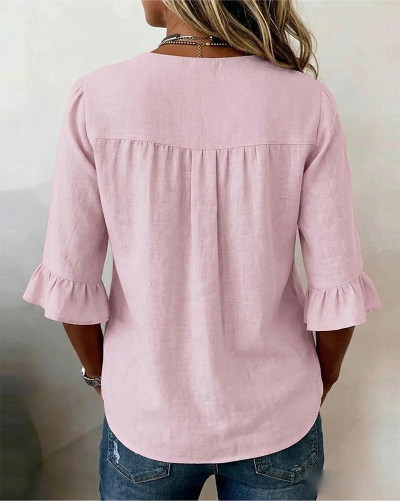 Pauline | Blouse en Coton et Lin à Volants