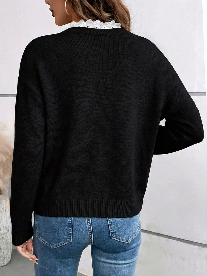 Céline | Pull Chic en Tricot avec Col en Dentelle Élégant