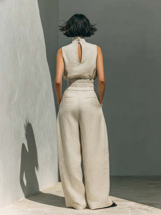 Margaux – Ensemble minimaliste en coton et lin avec top et pantalon large