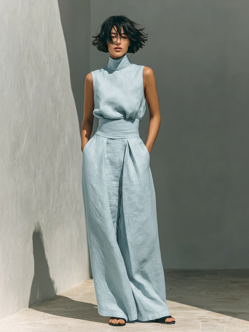 Margaux – Ensemble minimaliste en coton et lin avec top et pantalon large