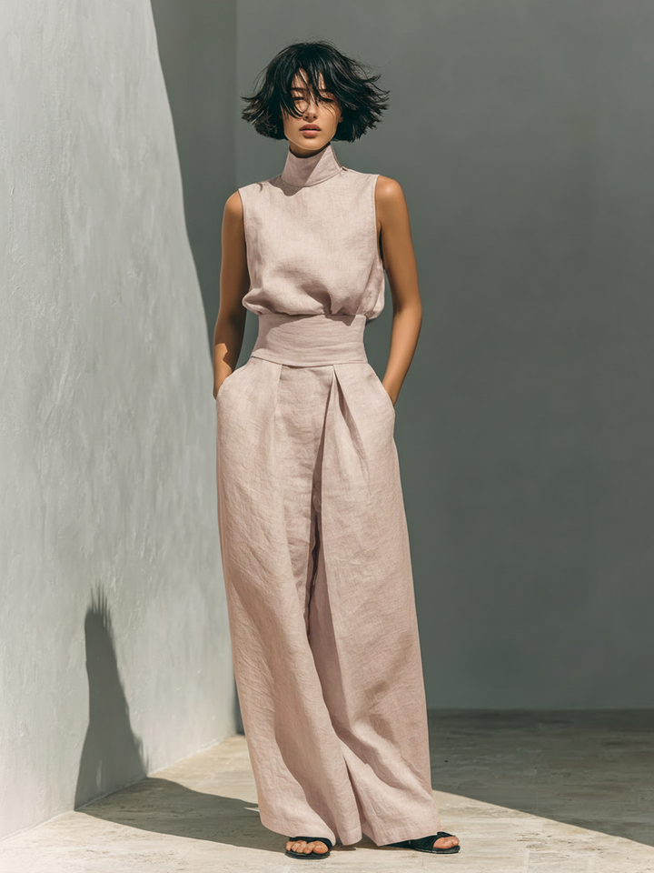 Margaux – Ensemble minimaliste en coton et lin avec top et pantalon large