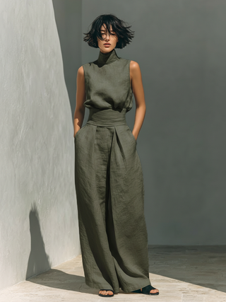 Margaux – Ensemble minimaliste en coton et lin avec top et pantalon large