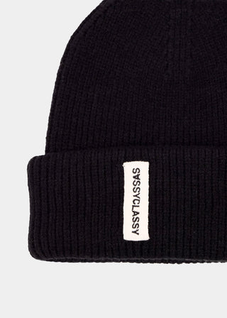 Bonnet côtelé à revers — noir