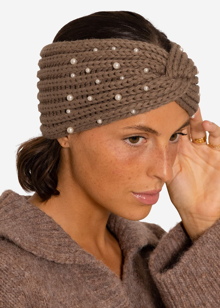 Bandeau en maille à perles — taupe