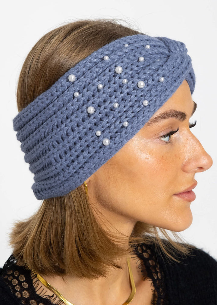 Bandeau en maille à perles — bleu