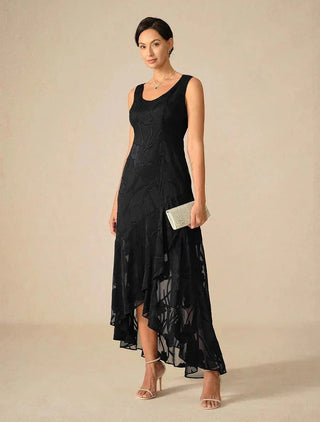 Lou - Robe de Soirée en Chiffon Floral avec Ourlet Asymétrique