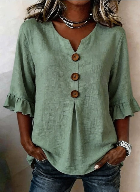 Pauline | Blouse en Coton et Lin à Volants