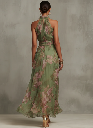 Éléonore | Robe Maxi Fleurie en Mousseline à Col Halter