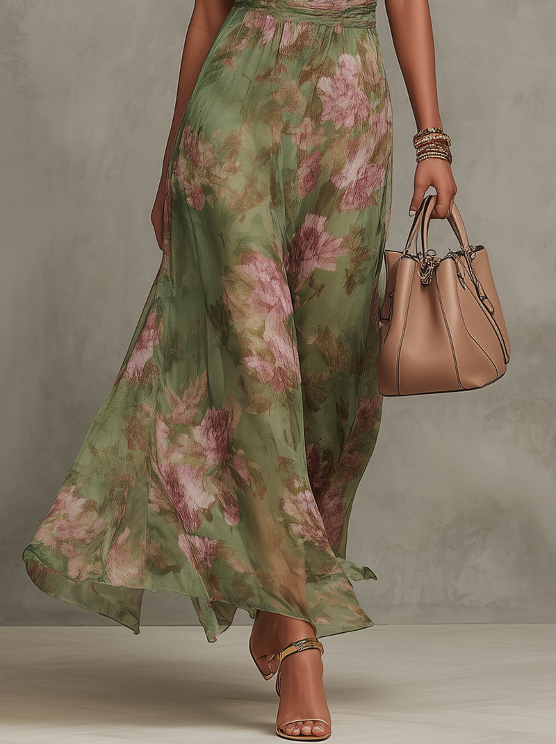 Éléonore | Robe Maxi Fleurie en Mousseline à Col Halter