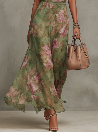 Éléonore | Robe Maxi Fleurie en Mousseline à Col Halter