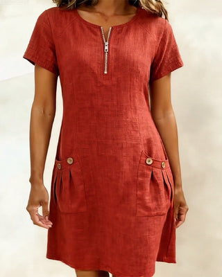 Renée - Robe Fermeture Éclair Poche Coton Lin