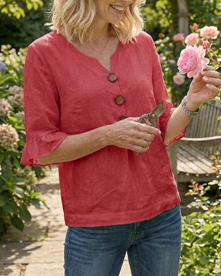 Pauline | Blouse en Coton et Lin à Volants