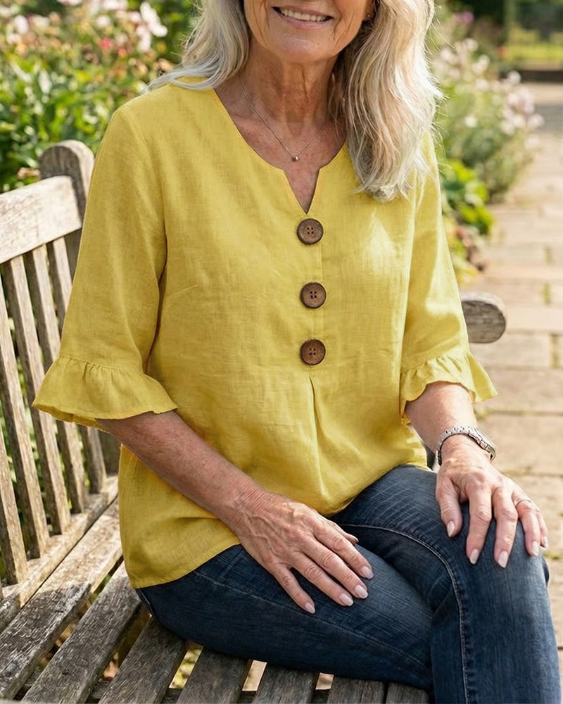 Pauline | Blouse en Coton et Lin à Volants
