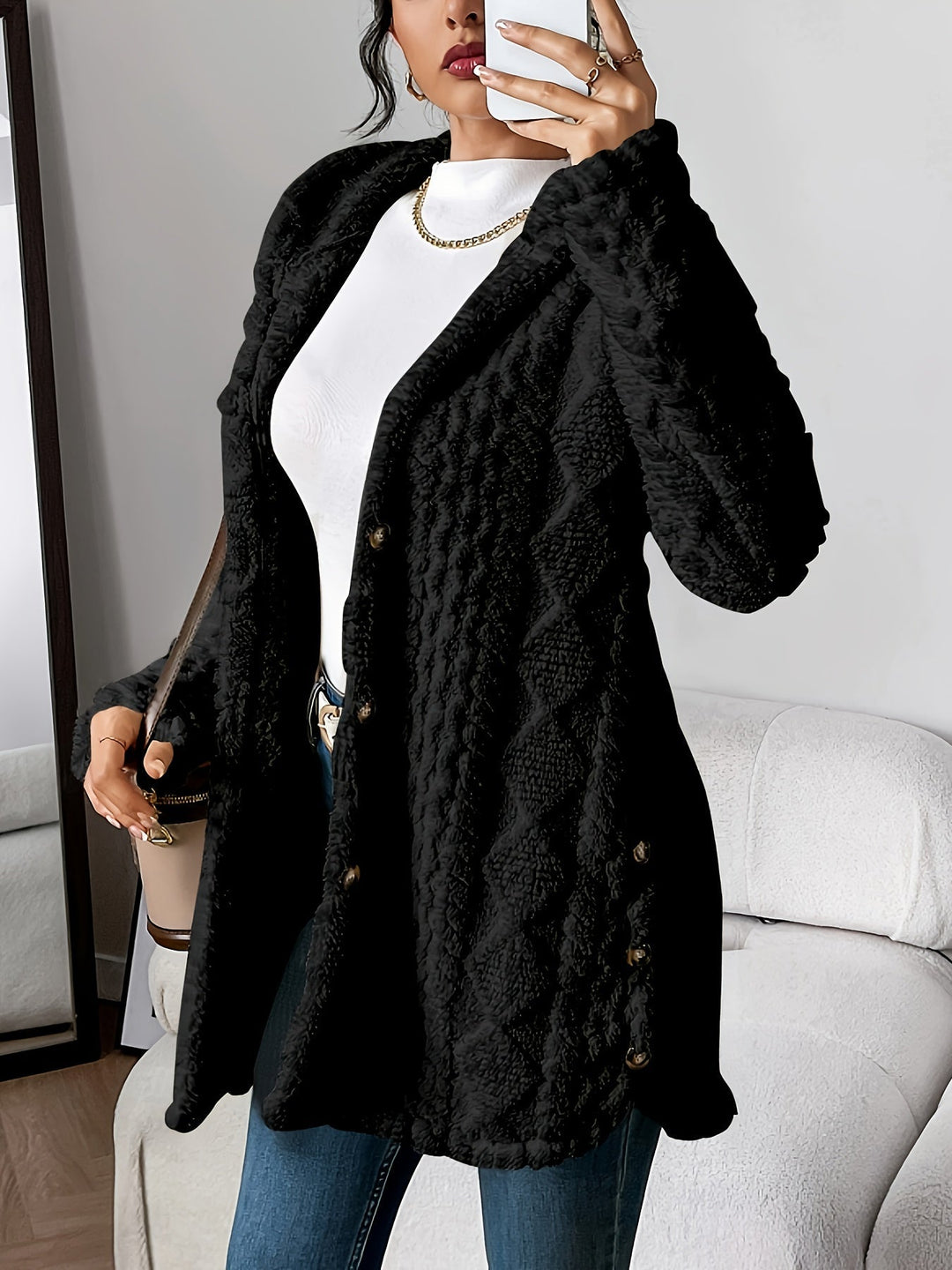 Sara | Manteau à capuche effet peluche