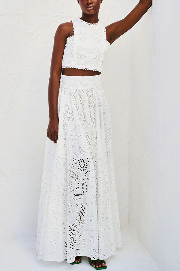 Ensemble Larissa™ : Top Brodé et Jupe Maxi Taille Haute