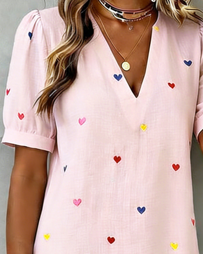 Amélie | Robe Colorée À Imprimé Cœur Et Col En V