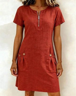 Renée - Robe Fermeture Éclair Poche Coton Lin