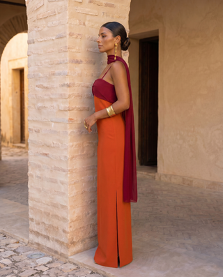 Aurélie | Robe Orange aux Détails Rouges