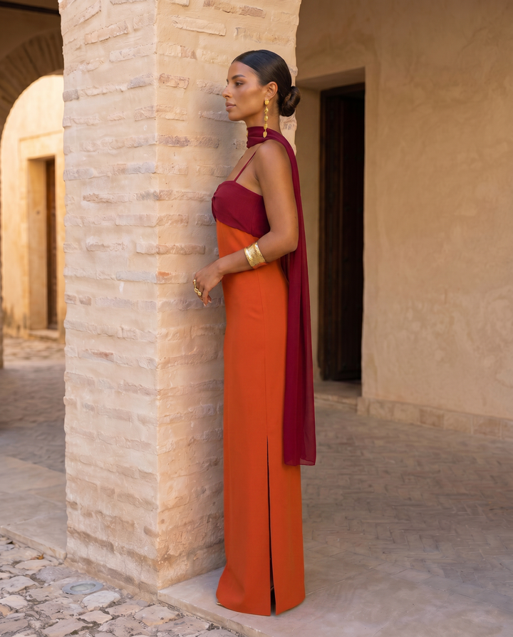 Aurélie | Robe Orange aux Détails Rouges