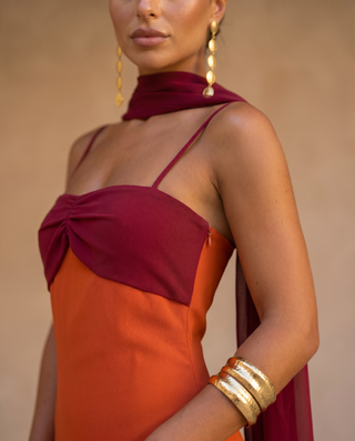 Aurélie | Robe Orange aux Détails Rouges