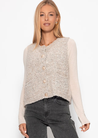 Gilet en bouclette à poches — greige