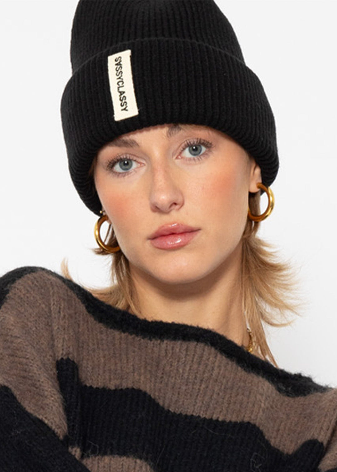 Bonnet côtelé à revers — noir