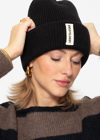 Bonnet côtelé à revers — noir