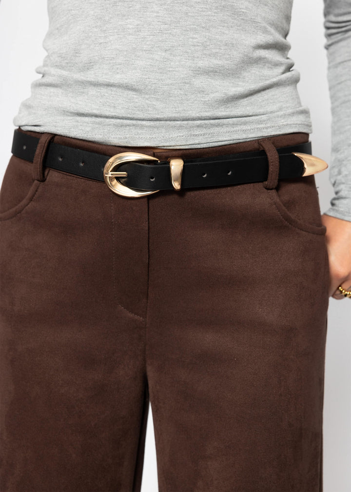 Ceinture à boucle dorée arrondie — noir
