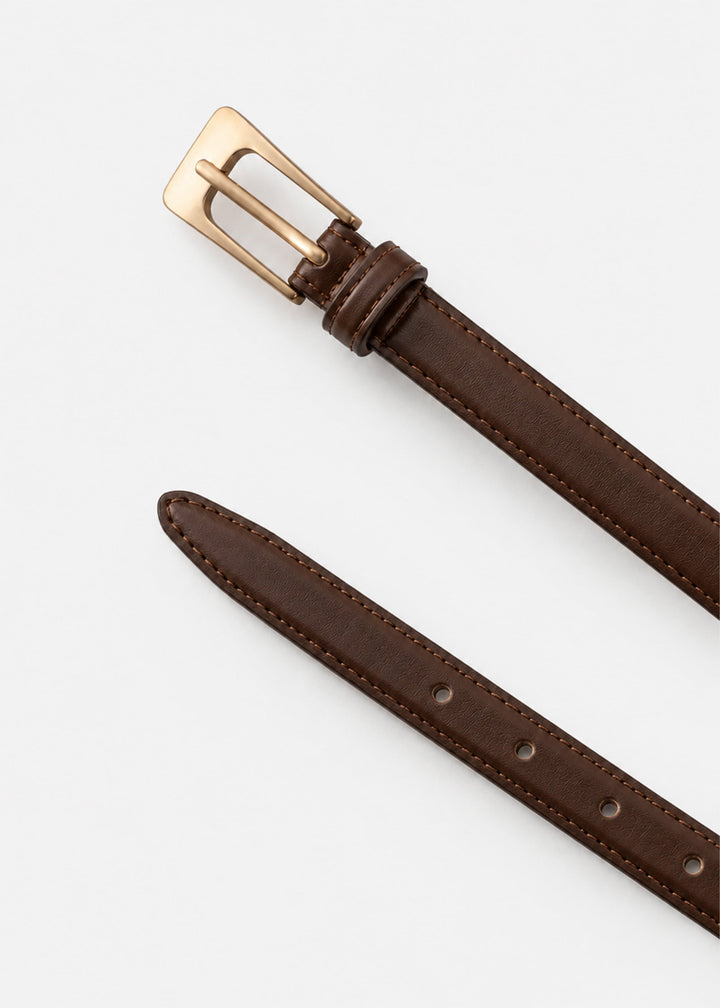 Ceinture fine à boucle dorée — marron foncé