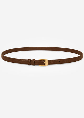 Ceinture fine à boucle dorée — marron foncé