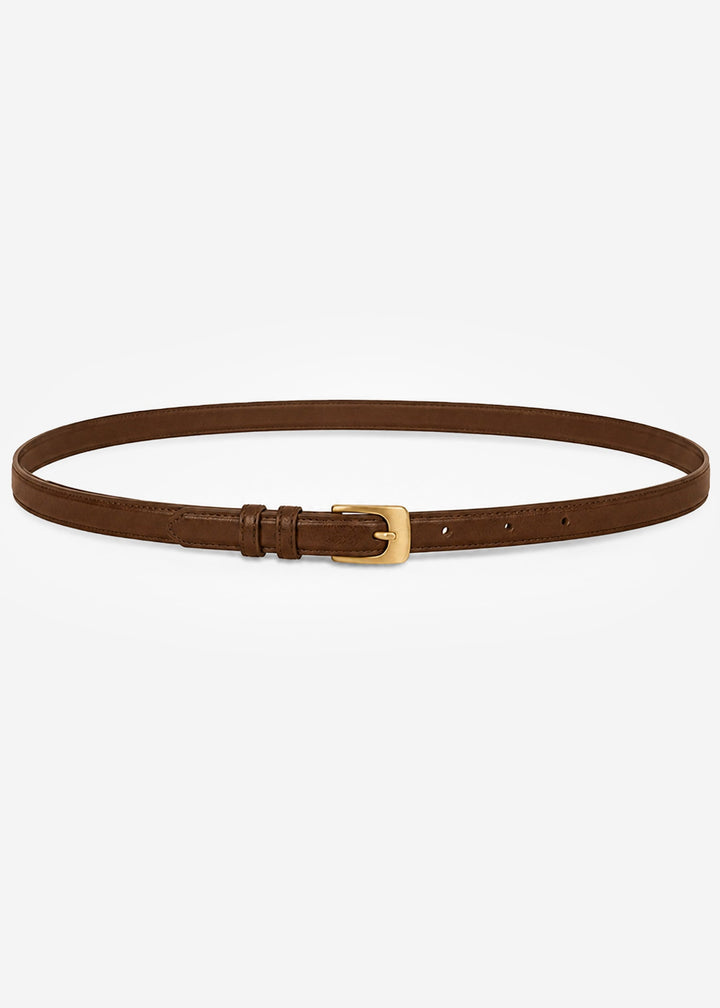 Ceinture fine à boucle dorée — marron foncé