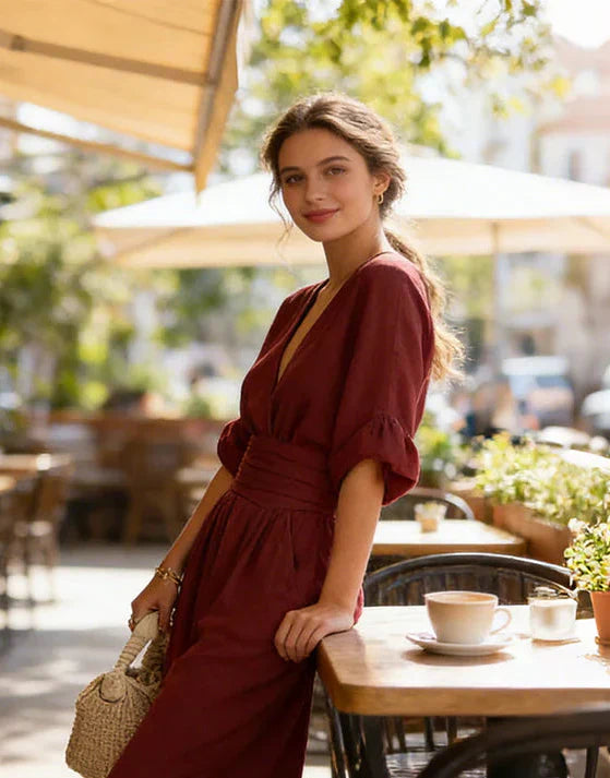 Anaëlle - Combinaison Élégante à Col V et Jambes Larges