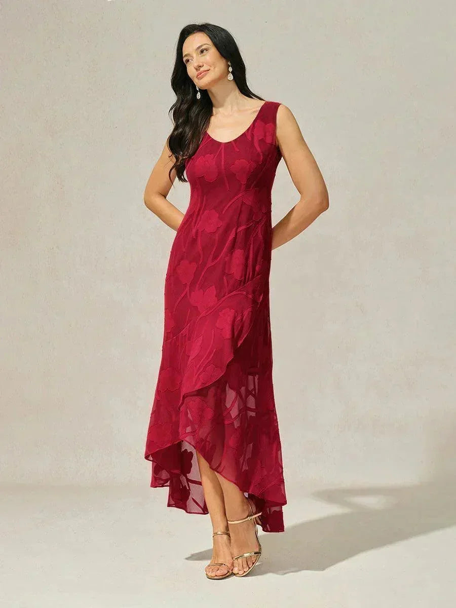 Lou - Robe de Soirée en Chiffon Floral avec Ourlet Asymétrique