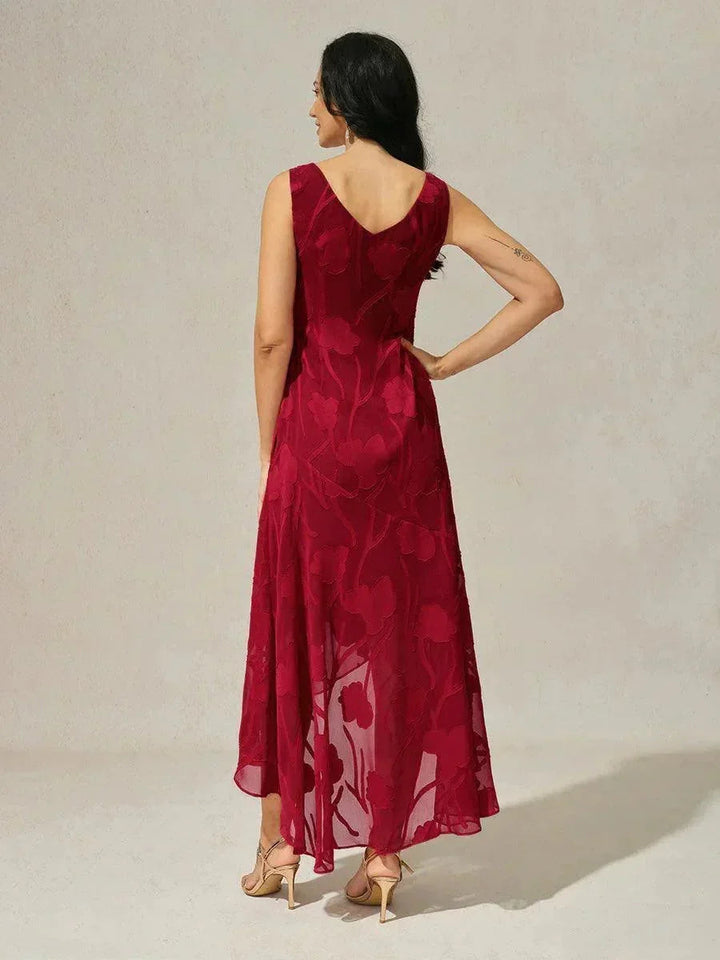 Lou - Robe de Soirée en Chiffon Floral avec Ourlet Asymétrique
