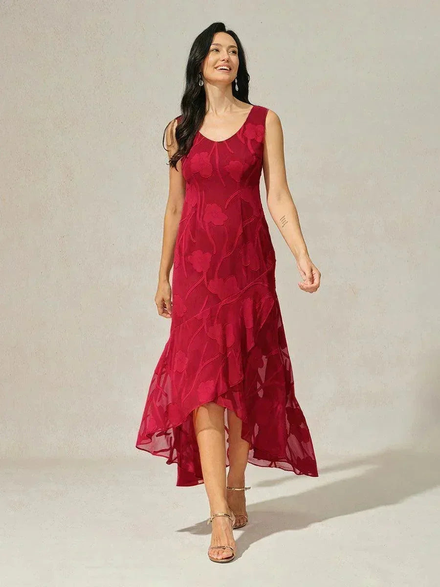 Lou - Robe de Soirée en Chiffon Floral avec Ourlet Asymétrique